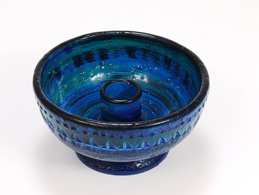 Mid-Century Rimini Blue Glazed Candleholder Bowl attributed to Bitossi for Bitossi, 1950s-MWV-1773850