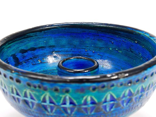 Mid-Century Rimini Blue Glazed Candleholder Bowl attributed to Bitossi for Bitossi, 1950s-MWV-1773850