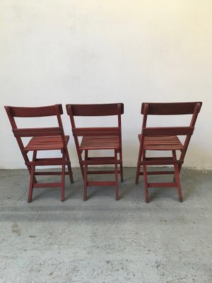 Mid-Century Rimini Chairs with Red Painted Wooden Frame and Slats, Set of 3-GGK-702598