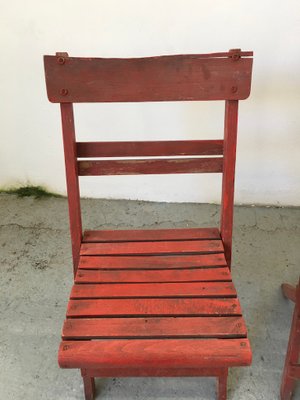 Mid-Century Rimini Chairs with Red Painted Wooden Frame and Slats, Set of 3-GGK-702598