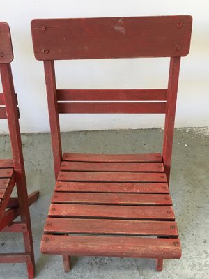 Mid-Century Rimini Chairs with Red Painted Wooden Frame and Slats, Set of 3-GGK-702598