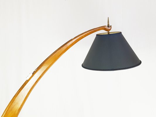 Mid-Century Rispal Style Curved Wood & Brass Floor Lamp from Valzania, 1940s-RD-1769614