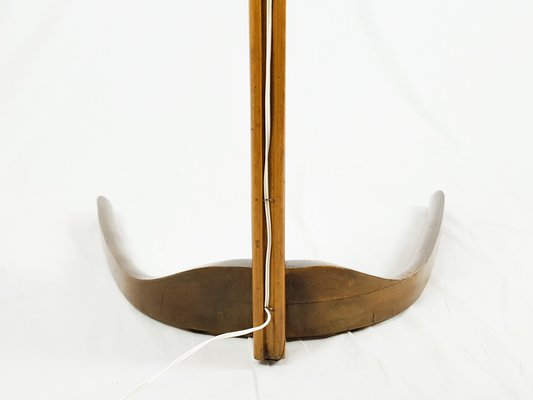 Mid-Century Rispal Style Curved Wood & Brass Floor Lamp from Valzania, 1940s-RD-1769614