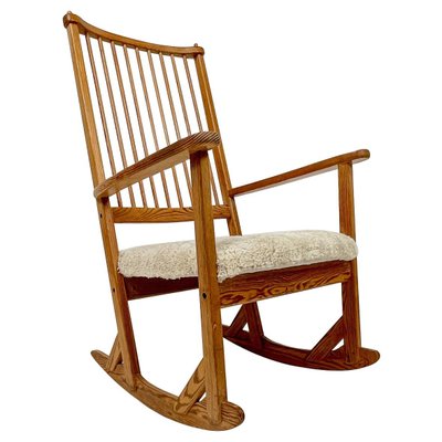 Mid-Century Rocking Chair in Pine and Sheepskin by Yngve Ekström, Sweden-UYK-1001049