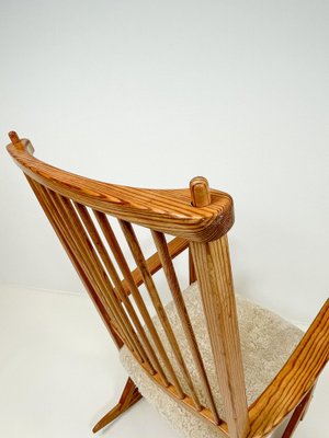 Mid-Century Rocking Chair in Pine and Sheepskin by Yngve Ekström, Sweden-UYK-1001049