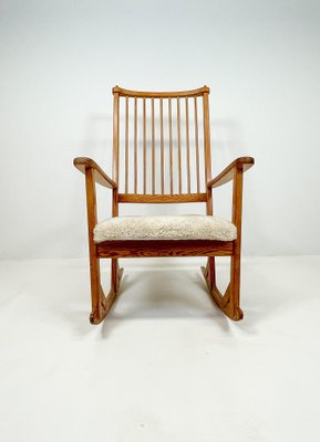 Mid-Century Rocking Chair in Pine and Sheepskin by Yngve Ekström, Sweden-UYK-1001049