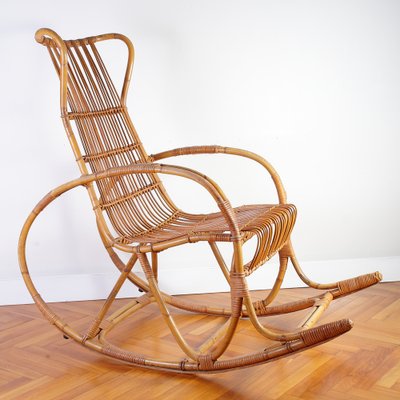 Mid-Century Rocking Chair in Rattan from Uluv, 1960s-IND-1421628