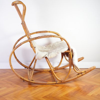 Mid-Century Rocking Chair in Rattan from Uluv, 1960s-IND-1421628