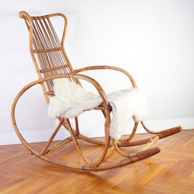 Mid-Century Rocking Chair in Rattan from Uluv, 1960s-IND-1421628