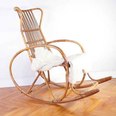 Mid-Century Rocking Chair in Rattan from Uluv, 1960s-IND-1421628