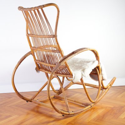 Mid-Century Rocking Chair in Rattan from Uluv, 1960s-IND-1421628