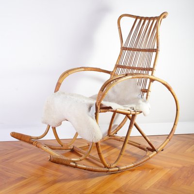 Mid-Century Rocking Chair in Rattan from Uluv, 1960s-IND-1421628