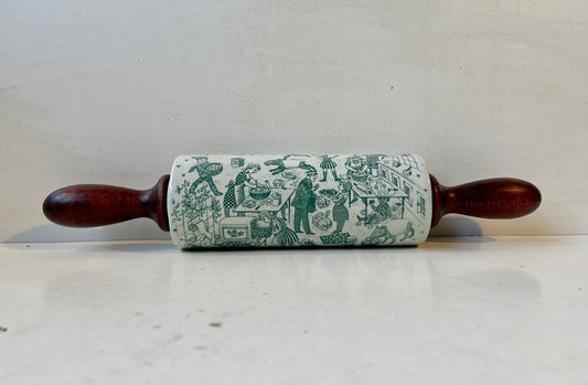 Mid-Century Rolling Pin in Oak and Porcelain by Høyrup for Nymølle, 1960s