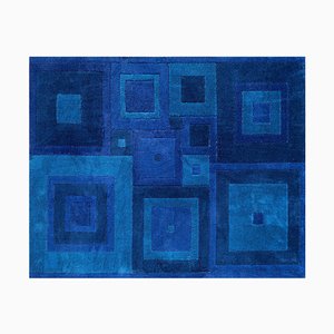 Mid-Century Ross Littell Blue Square Dance Rug, 1960s-FGA-986217