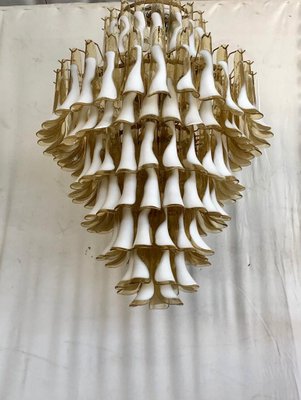 Mid-Century Round Ambra & White Murano Glass Chandelier, 1970s-UH-912517