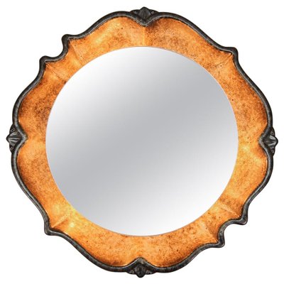 Mid-Century Round Backlit Brown Ceramic Wall Mirror from PAN Keramik, Germany, 1970s-KEG-1169032