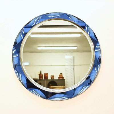 Mid-Century Round Blue Diamond Double Beveled Mirror attributed to Galvorame, Italy, 1970s-JDR-1798572