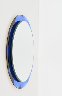 Mid-Century Round Blue Diamond Double Beveled Mirror attributed to Galvorame, Italy, 1970s-JDR-1798572