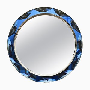 Mid-Century Round Blue Diamond Double Beveled Mirror attributed to Galvorame, Italy, 1970s-JDR-1798572