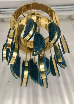 Mid-Century Round Blue Murano Art Glass and Brass Chandelier, 1970s-UH-947594