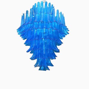 Mid-Century Round Blue Murano Glass Chandelier from Mazzega, 1970s-UH-843765