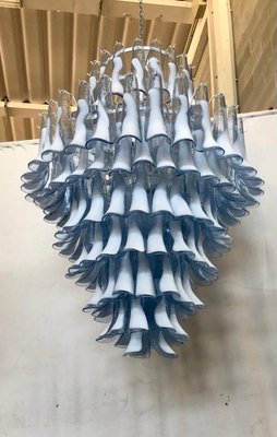 Mid-Century Round Blue Sky & White Murano Glass Chandelier, 1970s-UH-912524