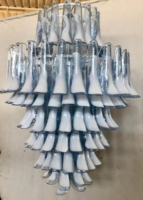 Mid-Century Round Blue Sky & White Murano Glass Chandelier, 1970s-UH-912524