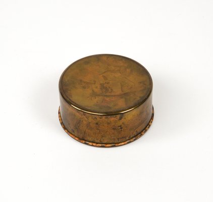 Mid-Century Round Box in Brass, Acrylic Glass and Rattan in the style of Christian Dior, Italy, 1970s-LYQ-1757610