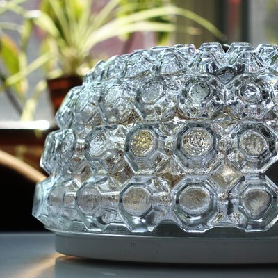 Mid-Century Round Ceiling or Wall Lamp in Textured Glass from Limburg, Germany, 1970s-QBR-996752