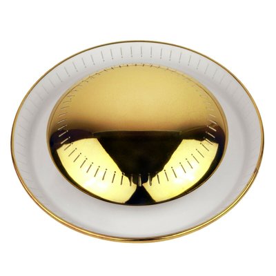 Mid-Century Round Ceiling or Wall Light in Brass with White Italy, 1950s-QBR-997787