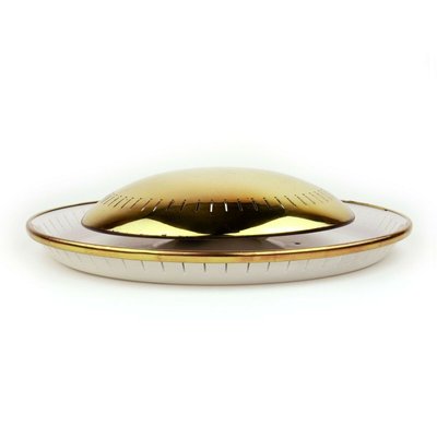 Mid-Century Round Ceiling or Wall Light in Brass with White Italy, 1950s-QBR-997787