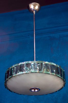 Mid-Century Round Crystal and Chrome Pendant from Fontana Arte, 1960-MBH-1151807