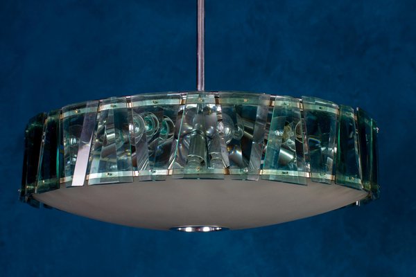 Mid-Century Round Crystal and Chrome Pendant from Fontana Arte, 1960-MBH-1151807