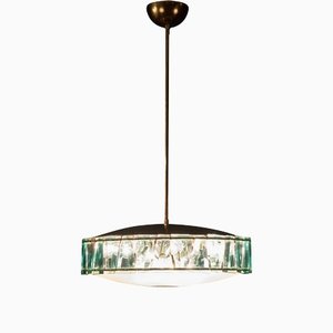 Mid-Century Round Crystal and Chrome Pendant from Fontana Arte, 1960-MBH-1151807