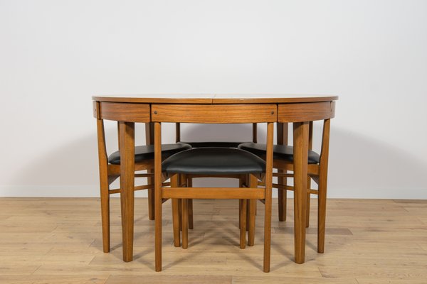 Mid-Century Round Extendable Dining Table and Chairs from McIntosh, 1960s, Set of 5-NIT-2034701