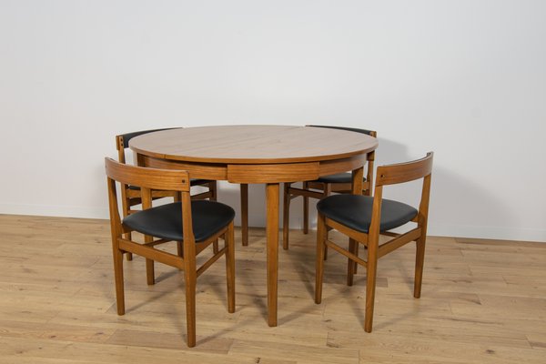 Mid-Century Round Extendable Dining Table and Chairs from McIntosh, 1960s, Set of 5-NIT-2034701