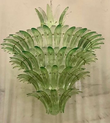 Mid-Century Round Green and Transparent Murano Glass Chandelier, 1990s-UH-952280