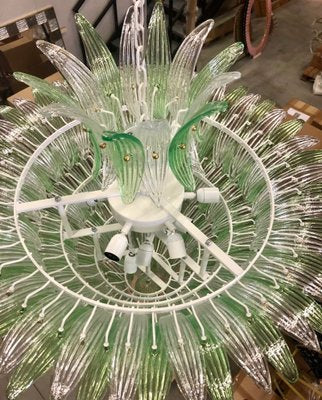 Mid-Century Round Green and Transparent Murano Glass Chandelier, 1990s-UH-952280