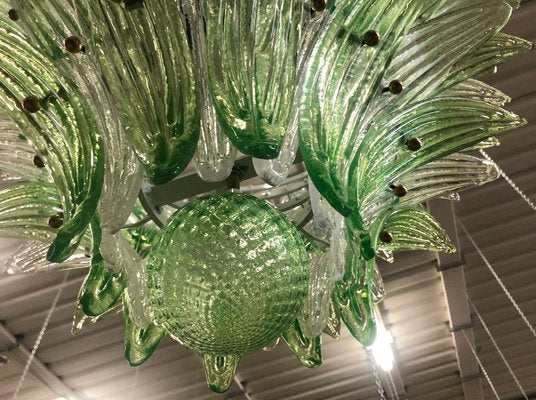 Mid-Century Round Green and Transparent Murano Glass Chandelier, 1990s-UH-952280