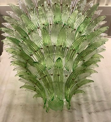 Mid-Century Round Green and Transparent Murano Glass Chandelier, 1990s-UH-952280