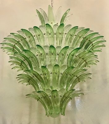 Mid-Century Round Green and Transparent Murano Glass Chandelier, 1990s-UH-952280