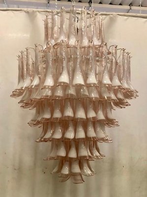 Mid-Century Round Light Pink and White Murano Glass Chandelier from Mazzega, 1970s-UH-843767