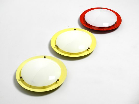 Mid-Century Round Metal and Acrylic Glass Sconces, 1950s, Set of 3-RR-619933