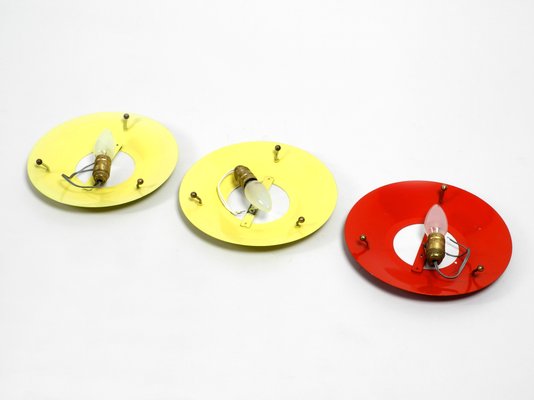 Mid-Century Round Metal and Acrylic Glass Sconces, 1950s, Set of 3-RR-619933