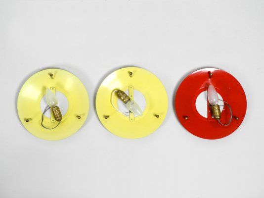 Mid-Century Round Metal and Acrylic Glass Sconces, 1950s, Set of 3-RR-619933