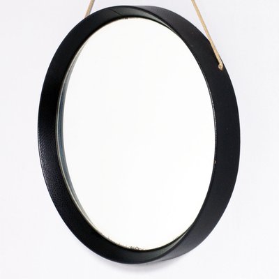 Mid-Century Round Mirror with Leather Frame on Rope from Fontana Arte-NJV-1254457