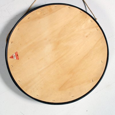 Mid-Century Round Mirror with Leather Frame on Rope from Fontana Arte-NJV-1254457