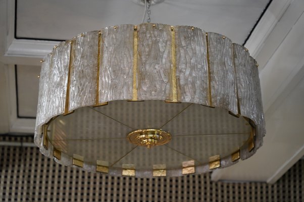 Mid-Century Round Murano Art Glass and Brass Chandelier, 1970-UH-1072793