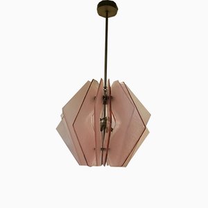 Mid-Century Round Pink Murano Glass Chandelier in the Style of Fontana Arte, 1980-UH-964847