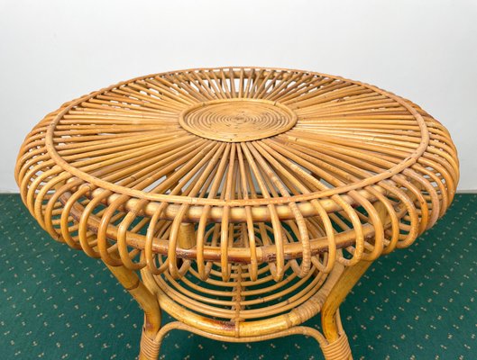 Mid-Century Round Rattan & Bamboo Coffee Table, Italy, 1960s-LYQ-1171385